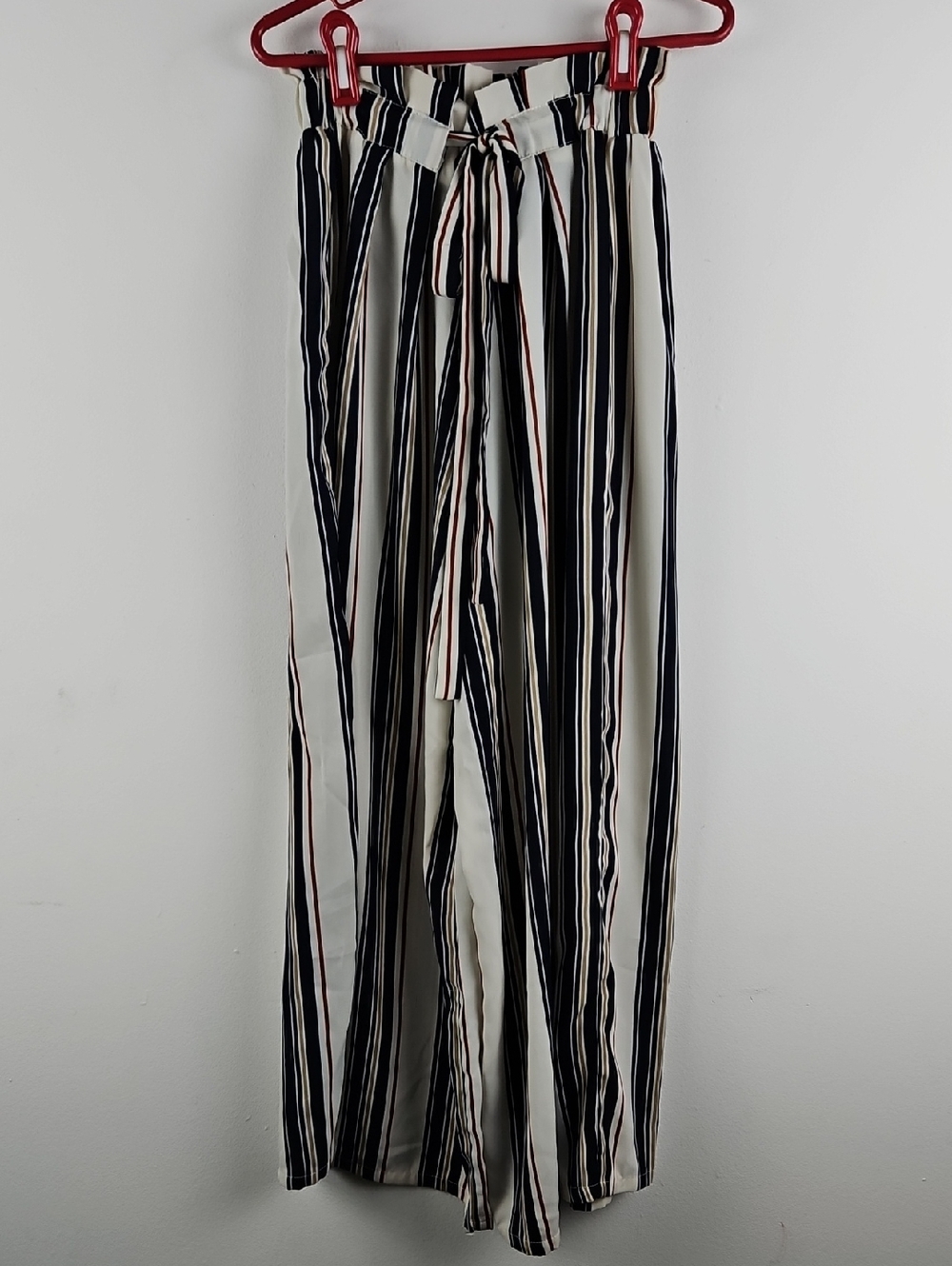 Striped Tie-Waist Wide Leg Pants - Black, White, Brown Size Small